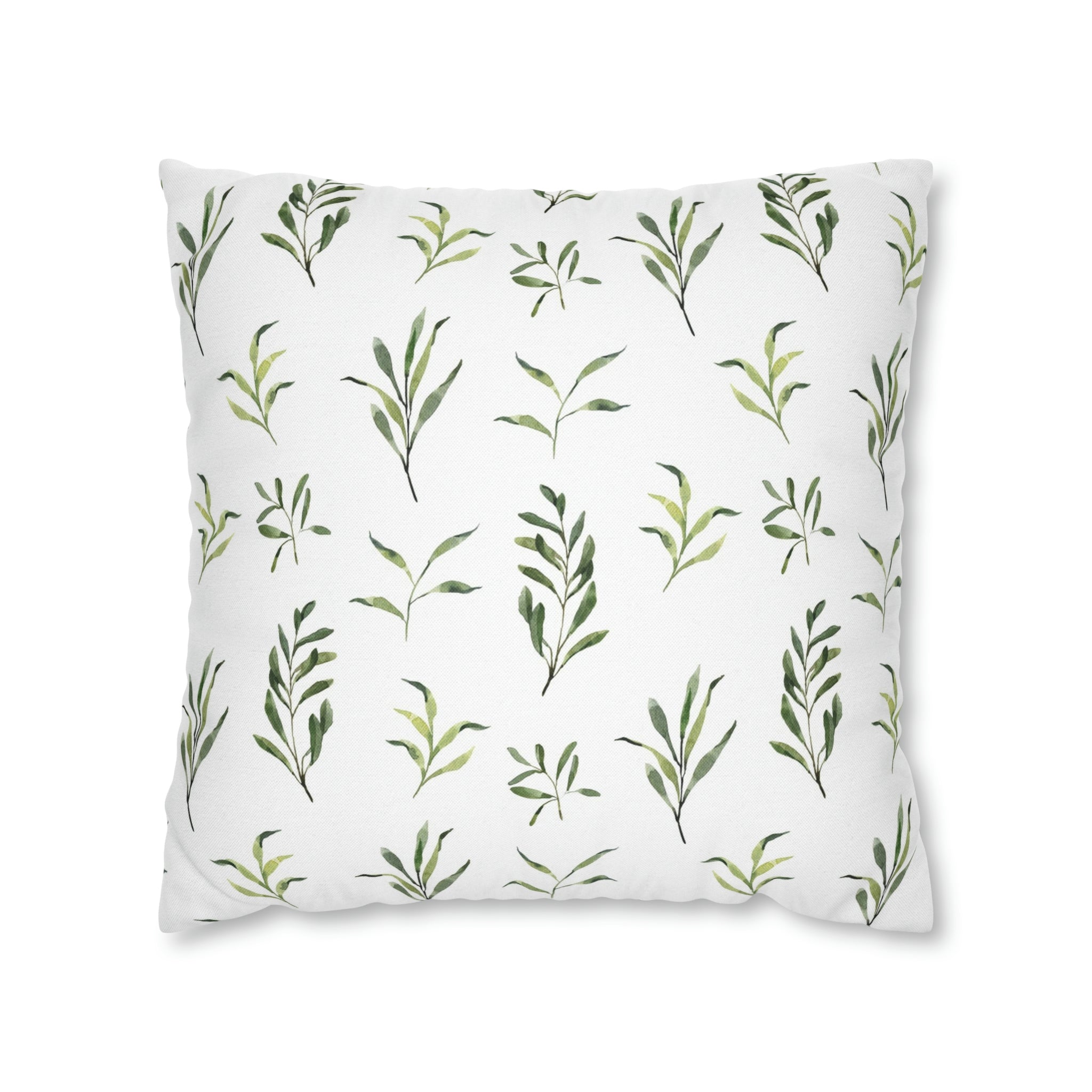 Floral Pillow Cover | Sage Green Leaves, White