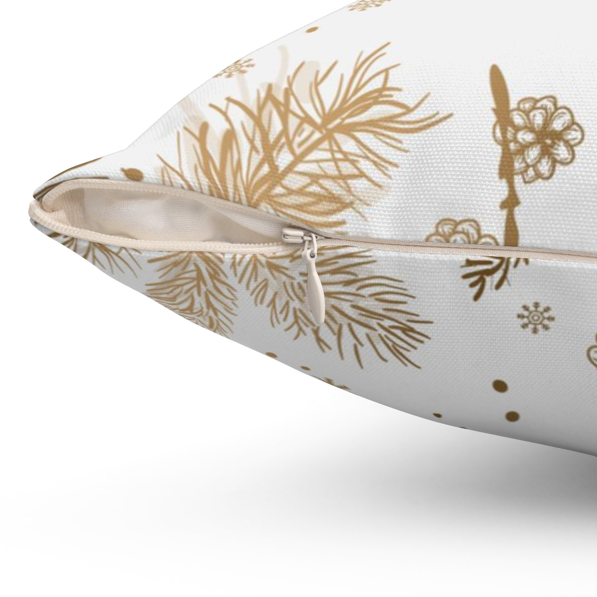 Christmas Square Pillow Cover | Happy Holidays Beige Branches