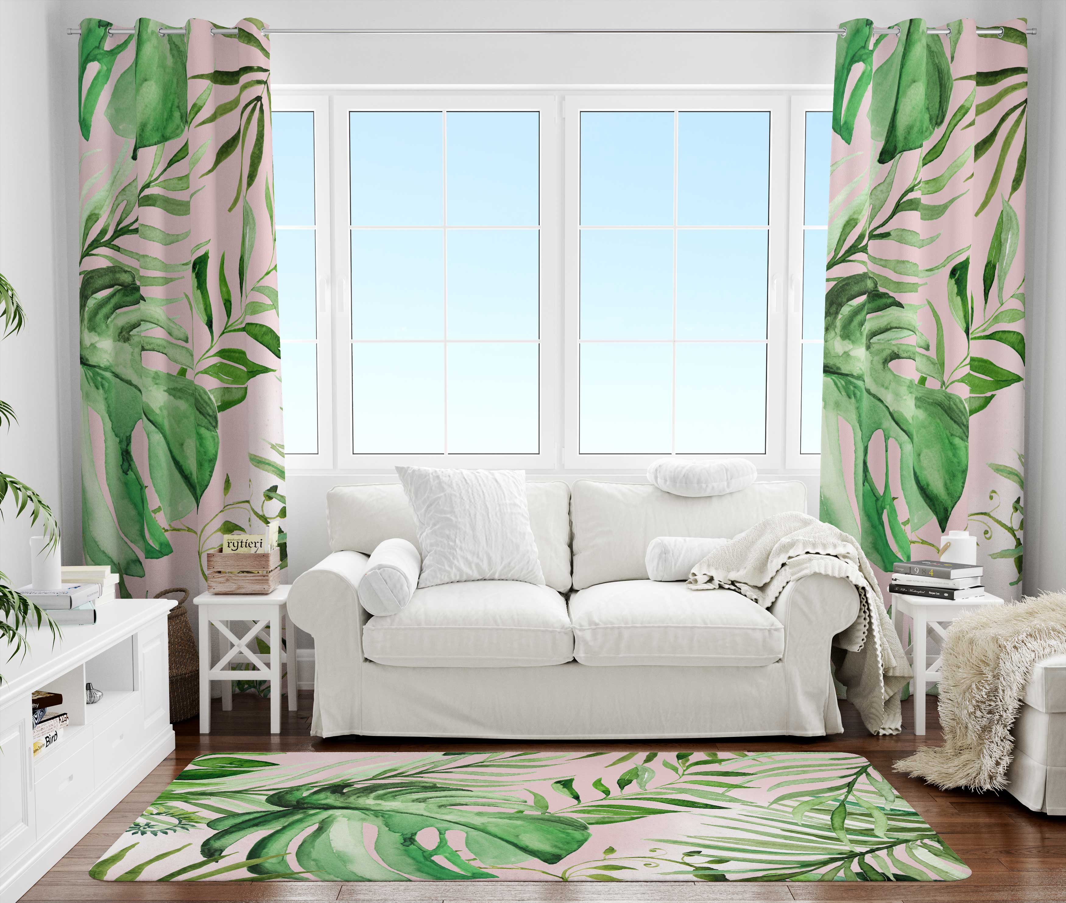 Floral Area Rug | Blush Peach Jungle Leaves