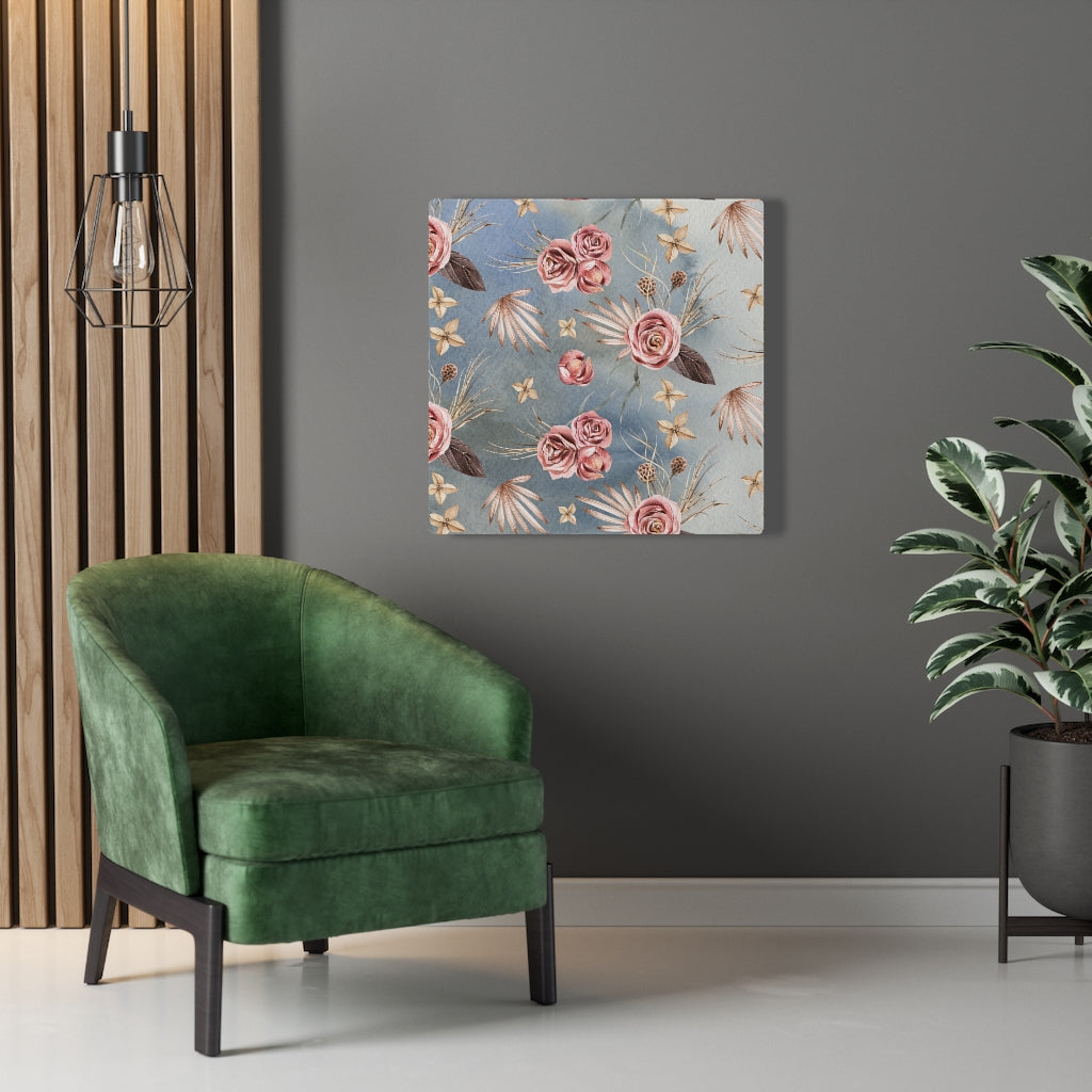 FLORAL CANVAS ART | Beige Blue Pink Roses