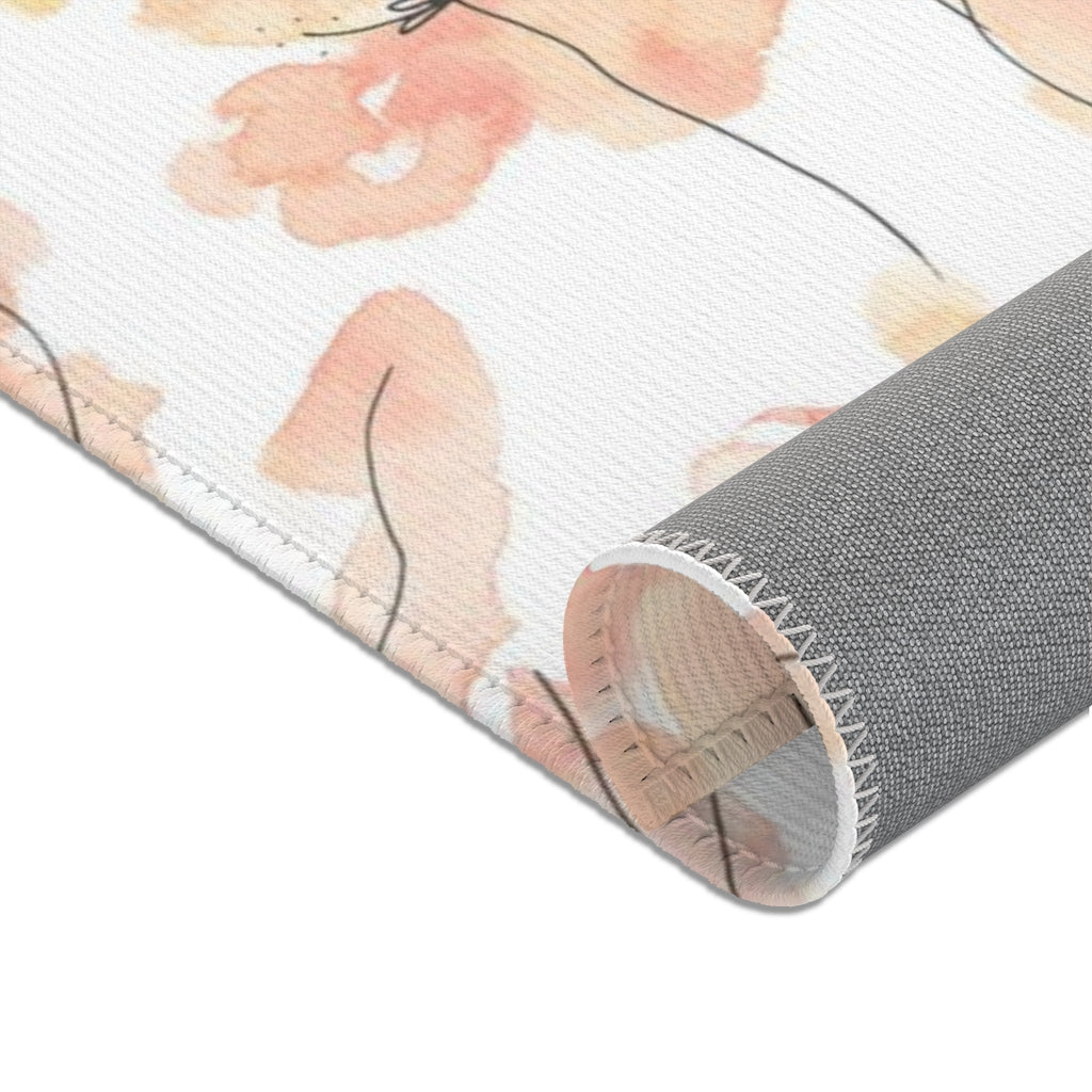 Floral Area Rug | Peach White Flowers