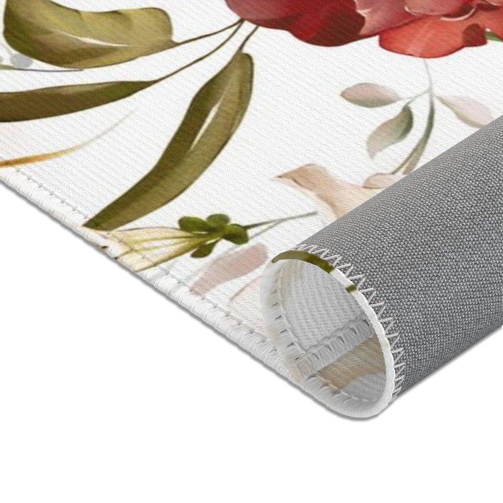 Floral Area Rug | Red Pink Rust Flowers