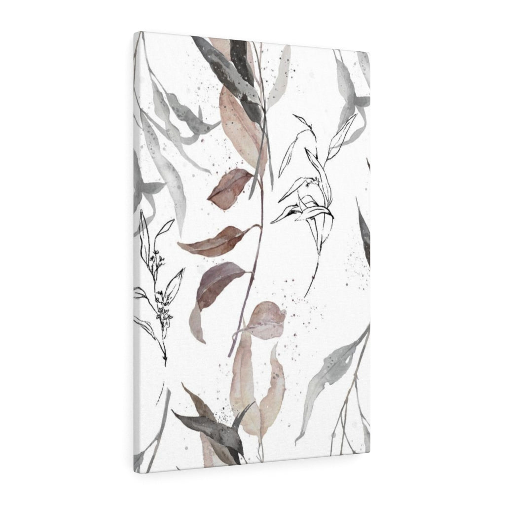 FLORAL WALL CANVAS ART | White Beige Grey Leaves
