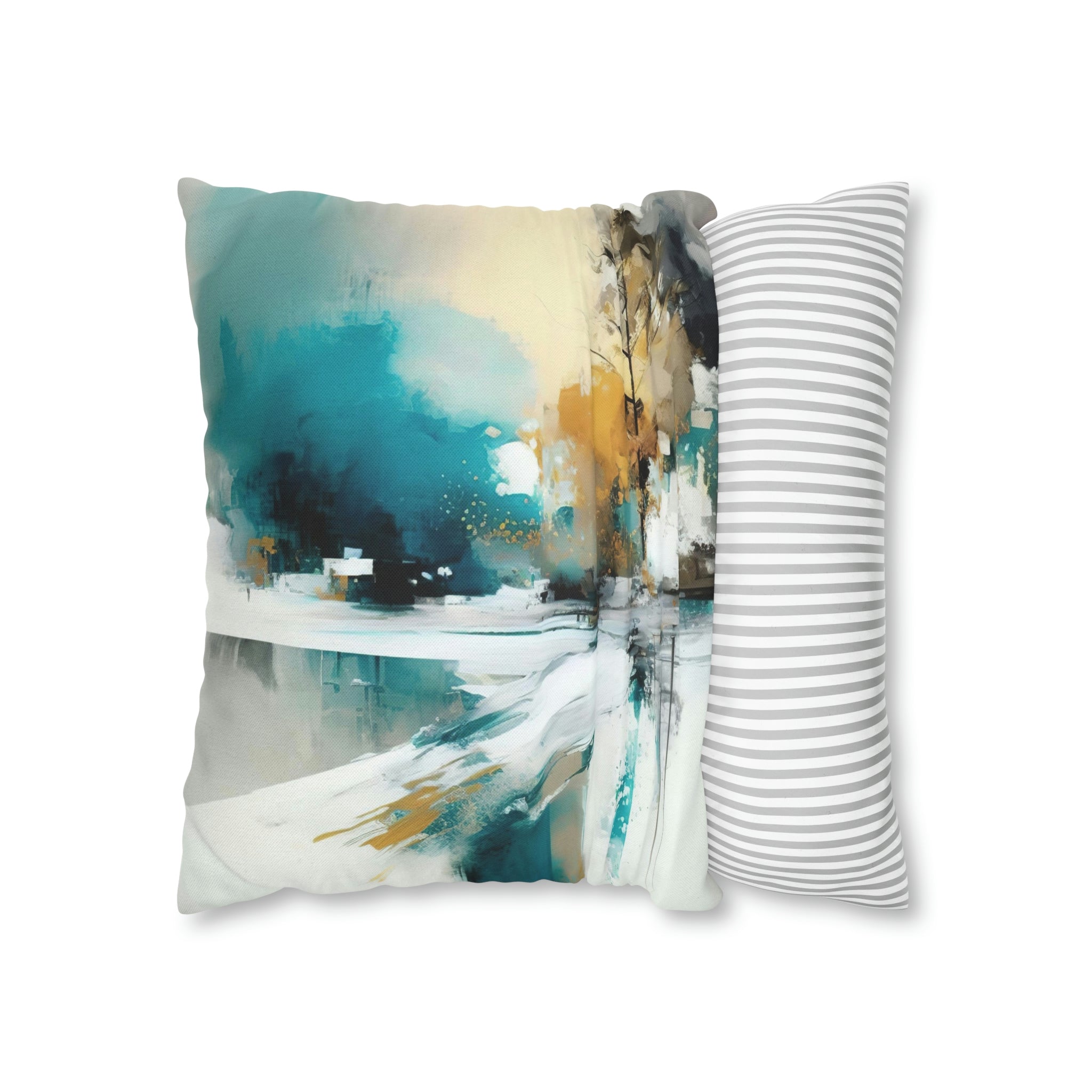 Abstract Pillow Cover | Beige Teal White