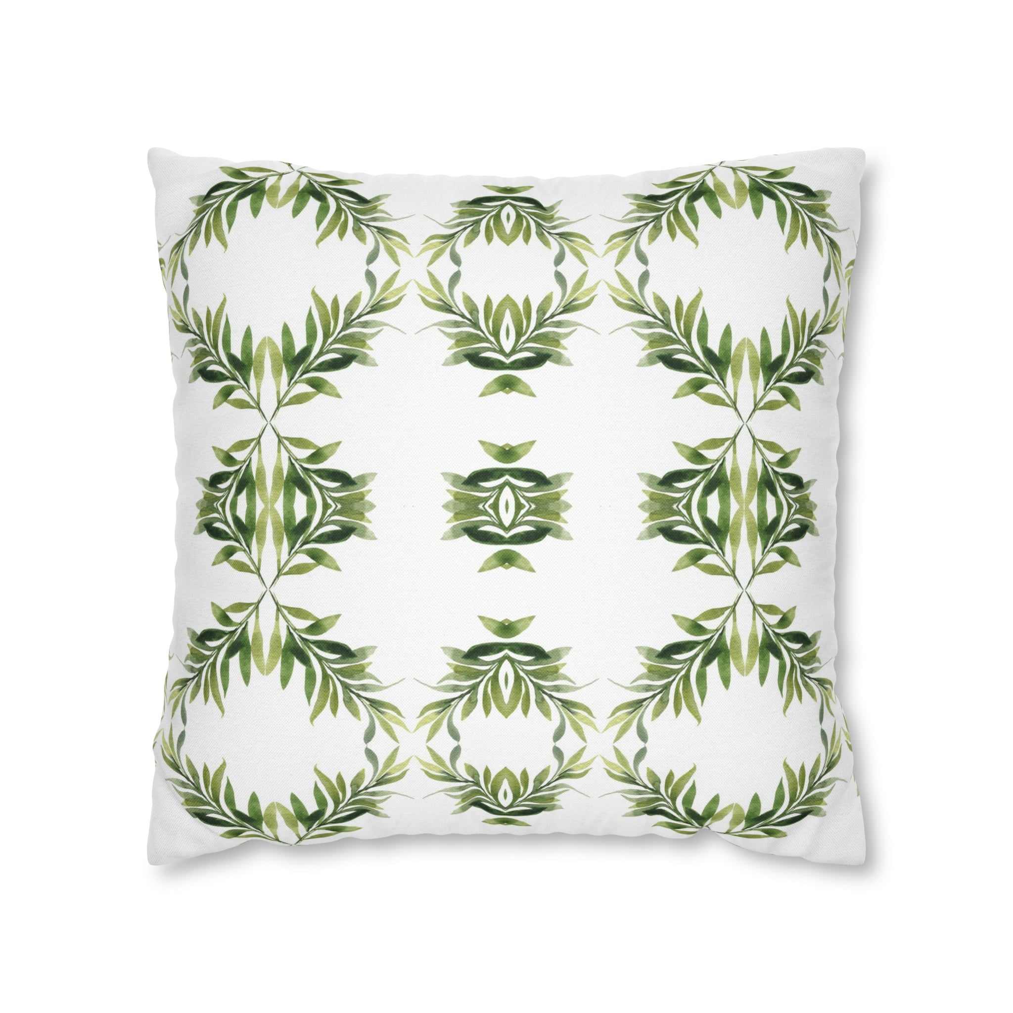 Floral Pillow Cover | Sage Green Leaves, White