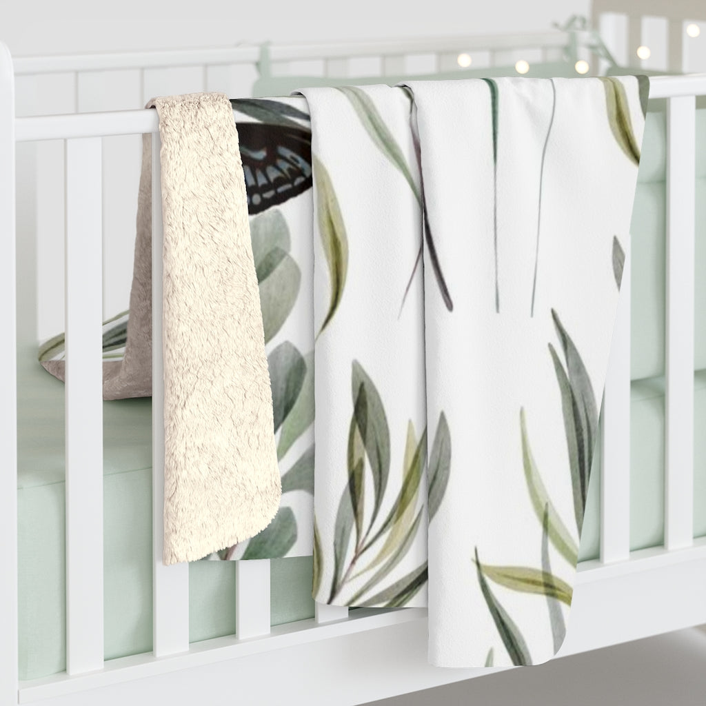 Floral Comfy Blanket | Green Leaves Butterflies