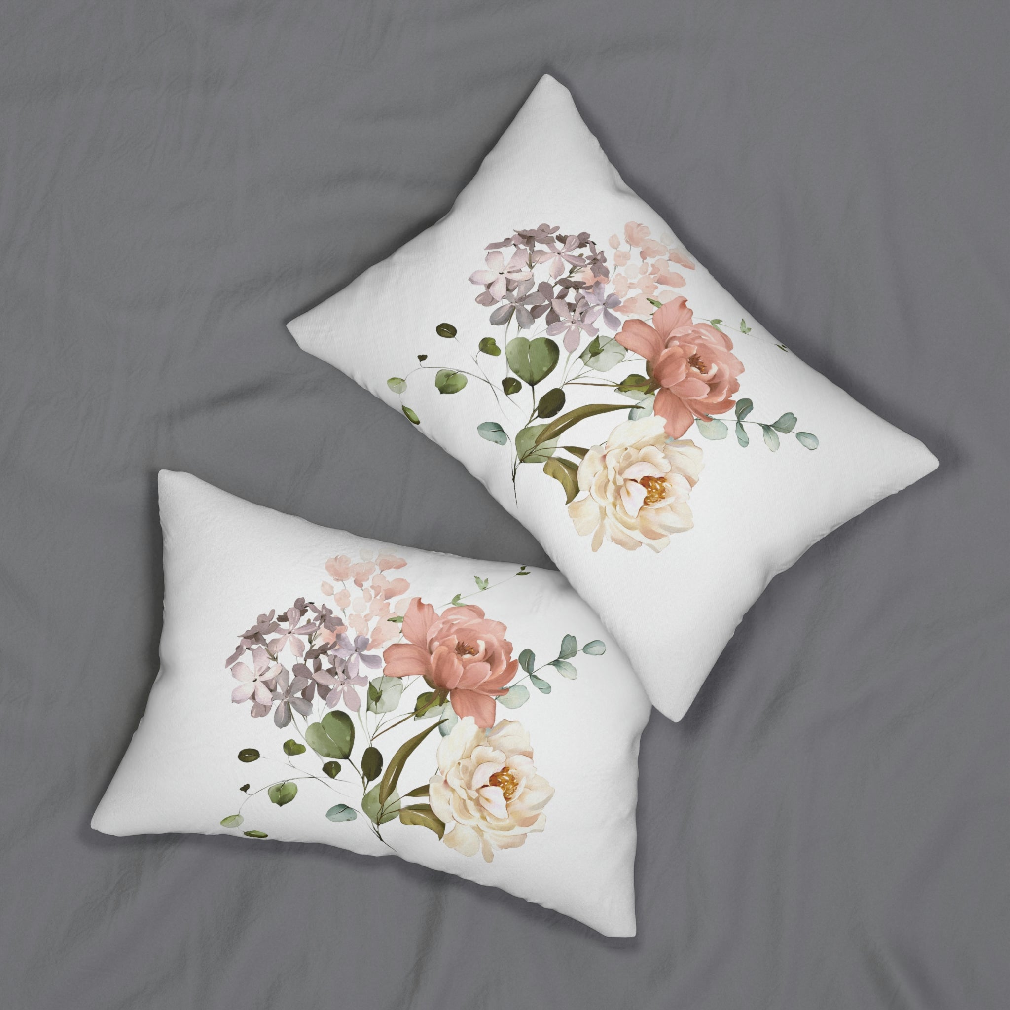 Lumbar Pillow | White Pastel Pink Green Florals