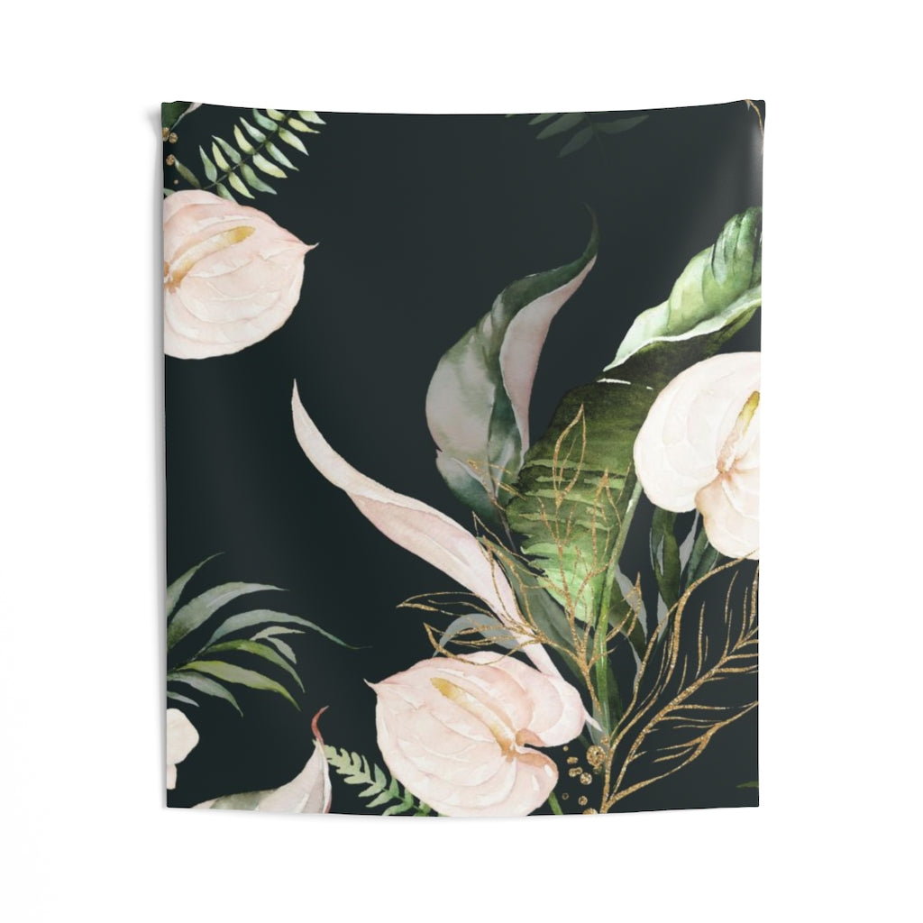 Floral Tapestry | Black White Green Orchids