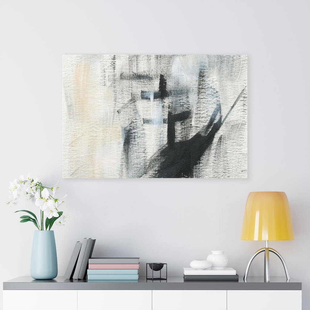 Abstract Canvas Art | White Beige Black
