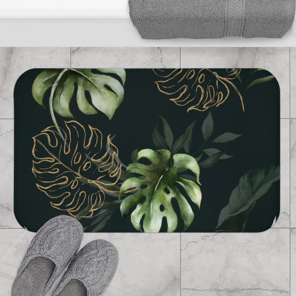 monstera leaf rug Floral Bath Mat, Monstera Leaves 34" × 21" Large