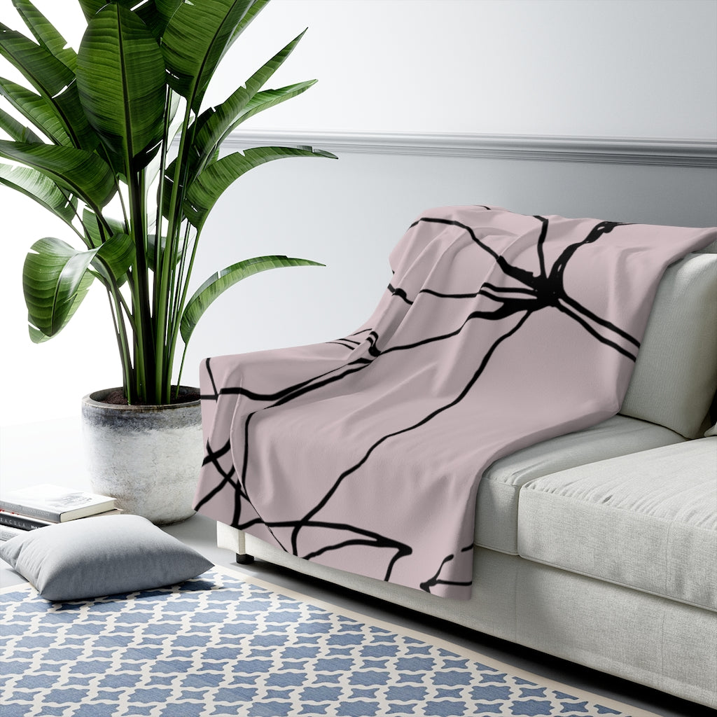 Black Dusty Pink, One Line Art, Floral Blanket