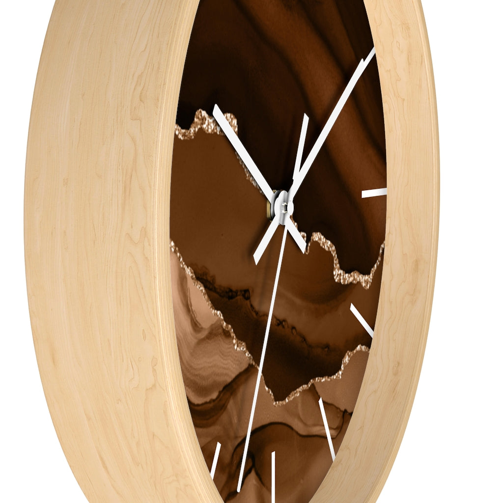 Marble Print, Wood, Wall Clock, Beige Brown 10"