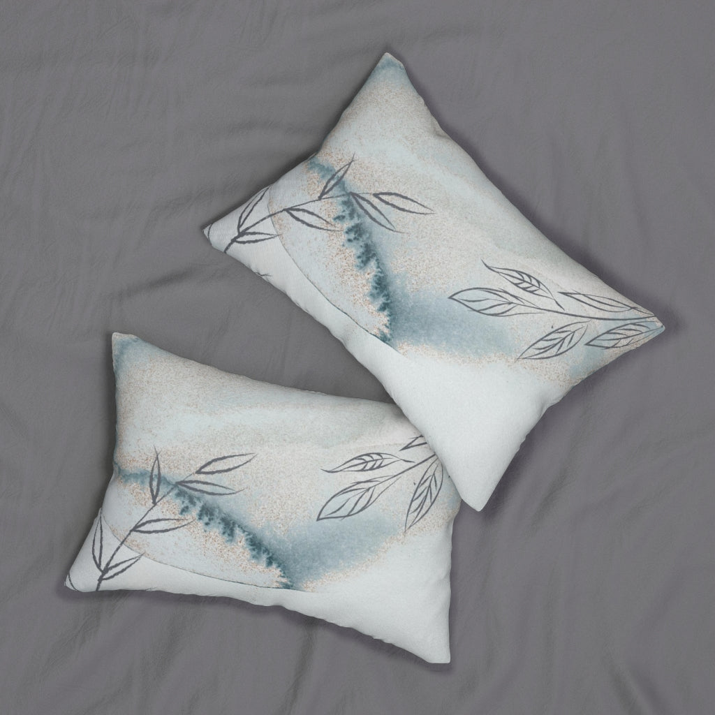 Floral Boho Lumbar Pillow | White Blue Grey