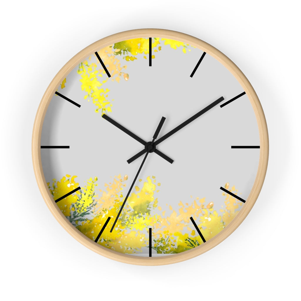 Floral 10" Wood Wall Clock | Gray Yellow Mimosa