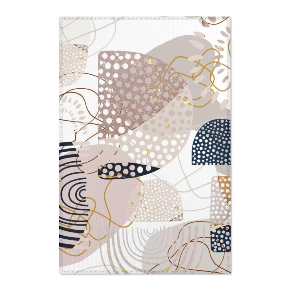 Geometric Boho Area Rug | Navy White Beige Shapes