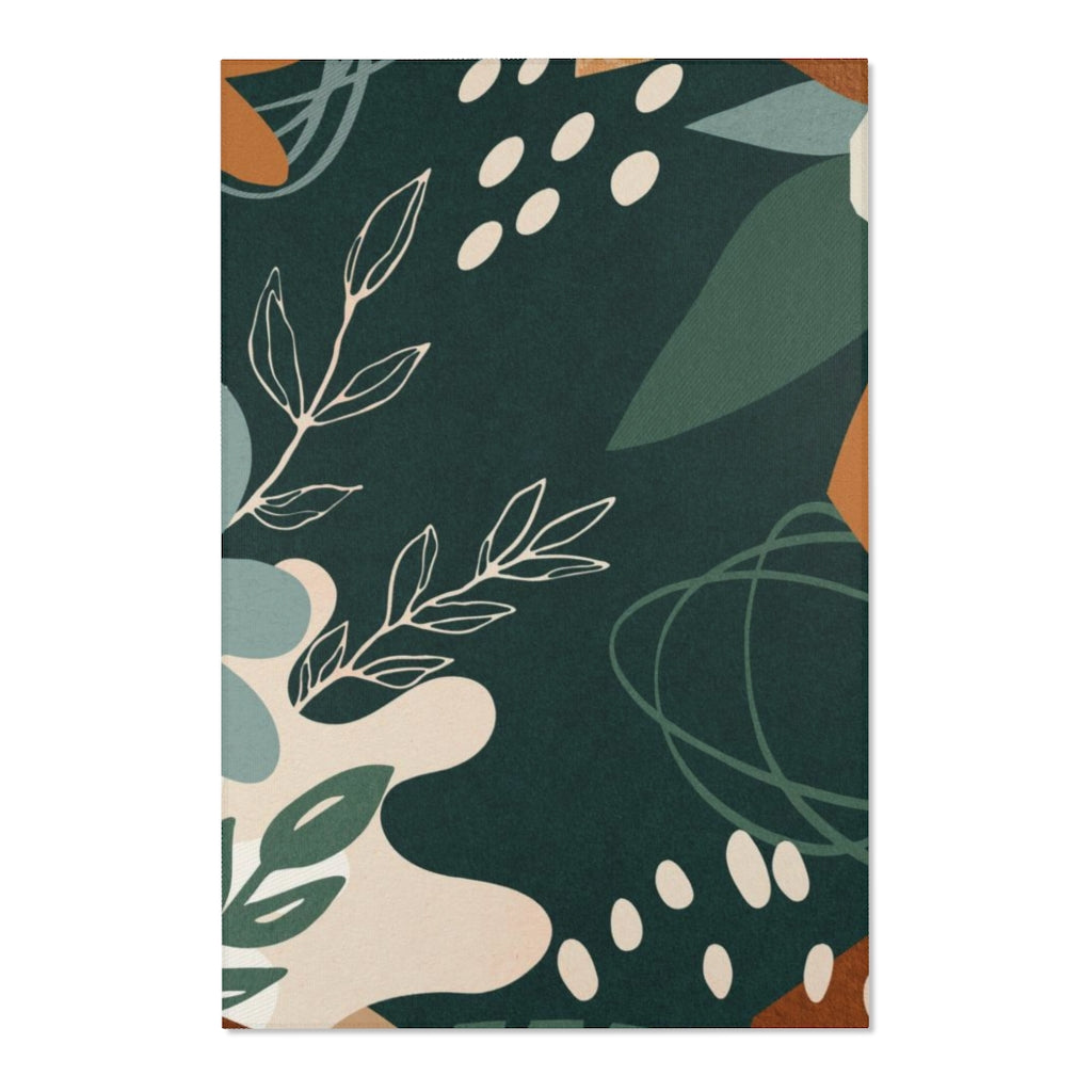 Boho Area Rug | Green Beige Brown Cream Floral