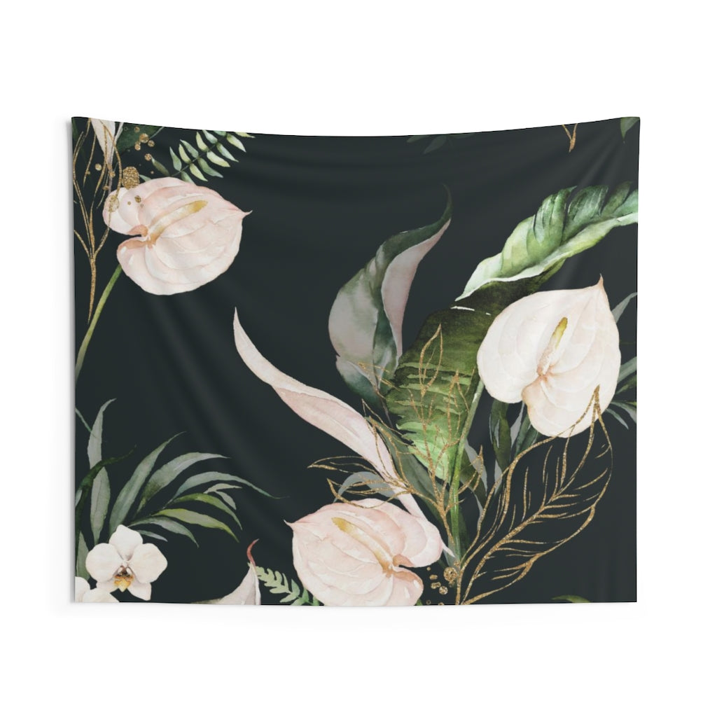 Floral Tapestry | Black White Green Orchids