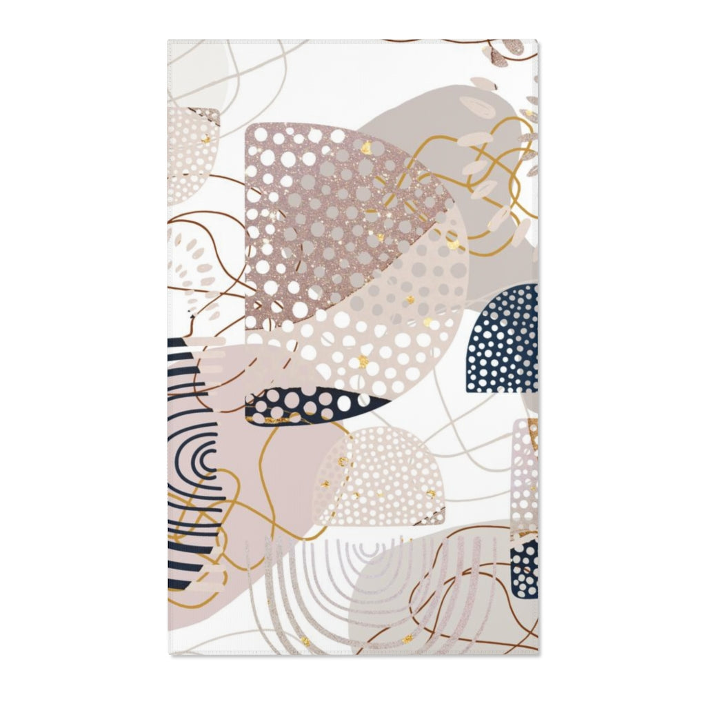 Geometric Boho Area Rug | Navy White Beige Shapes