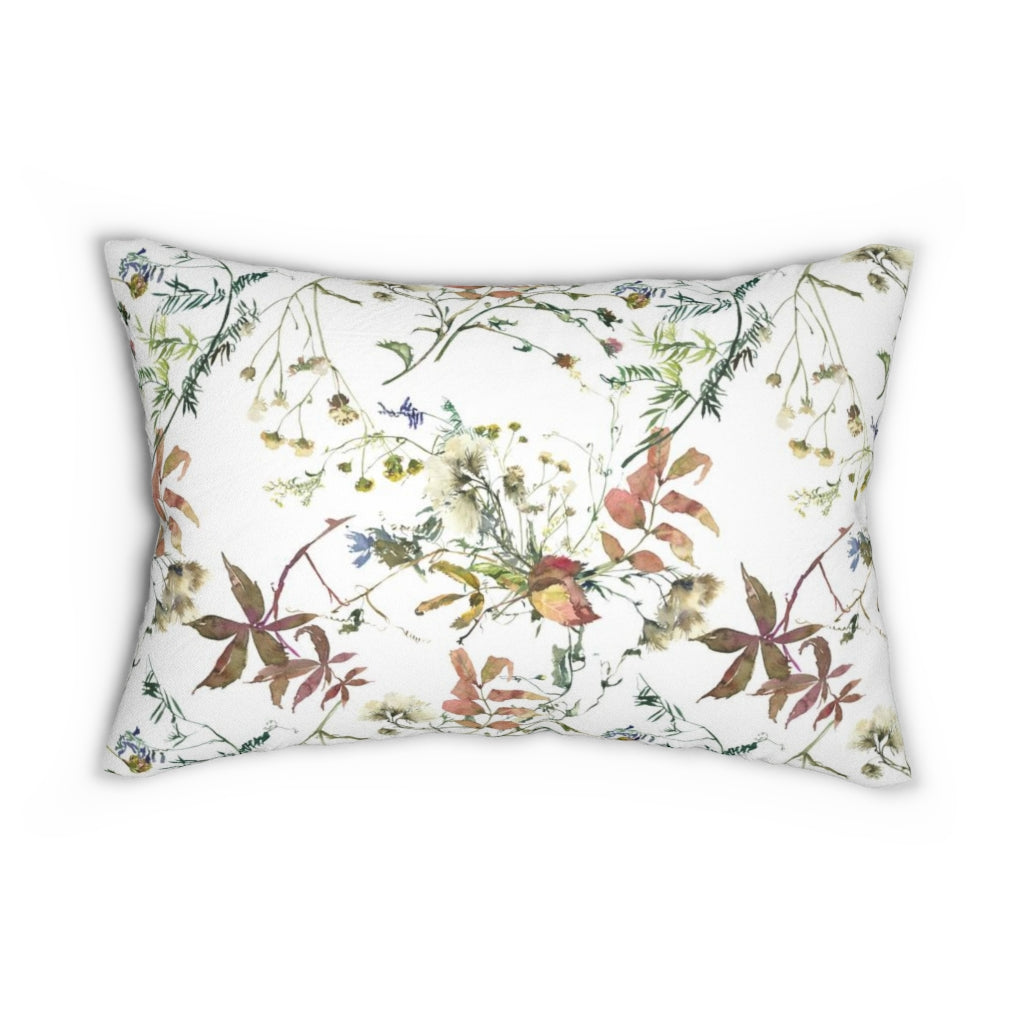 Floral Boho Lumbar Pillow | Bronze Green Leaves
