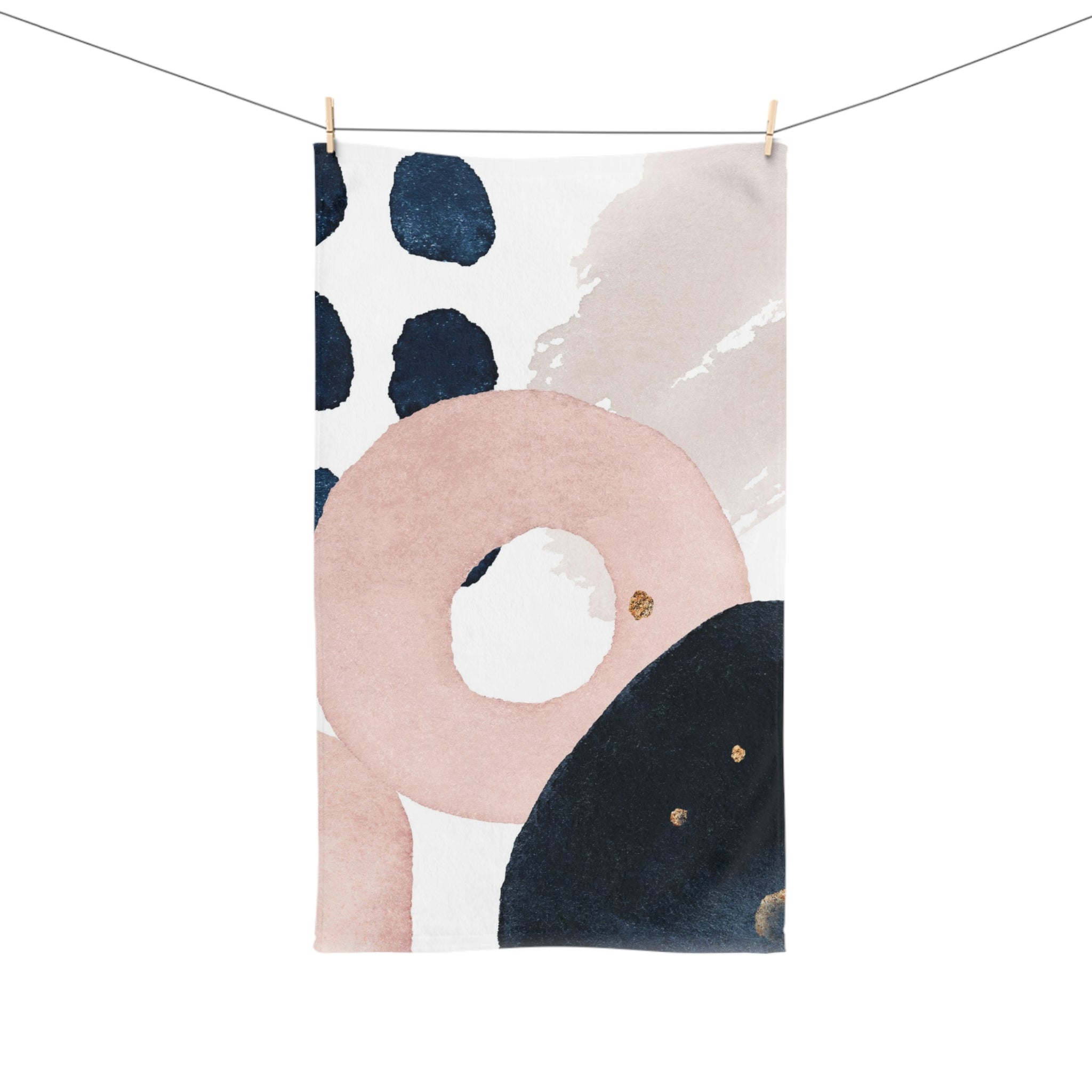 Boho Kitchen, Bath Hand Towel | Abstract Navy Blue, Blush Pink White