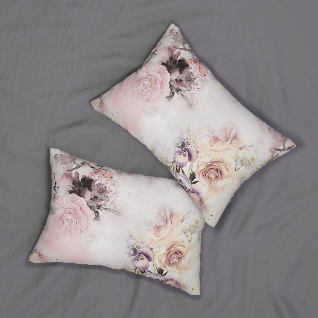 Floral Boho Lumbar Pillow | White Purple Pink Roses