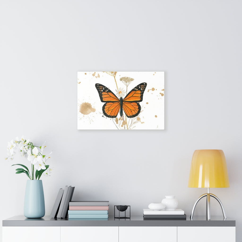 WHIMSICAL WALL CANVAS ART | White Gold Orange Butterfly