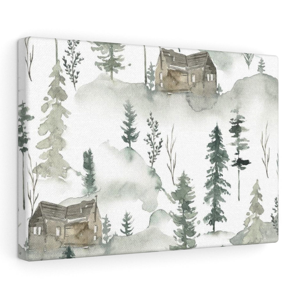 FLORAL WALL CANVAS ART | Green White Brown Forest Cabin