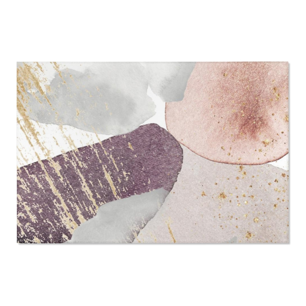 Abstract Area Rug | Purple Beige Pink Gray Gold