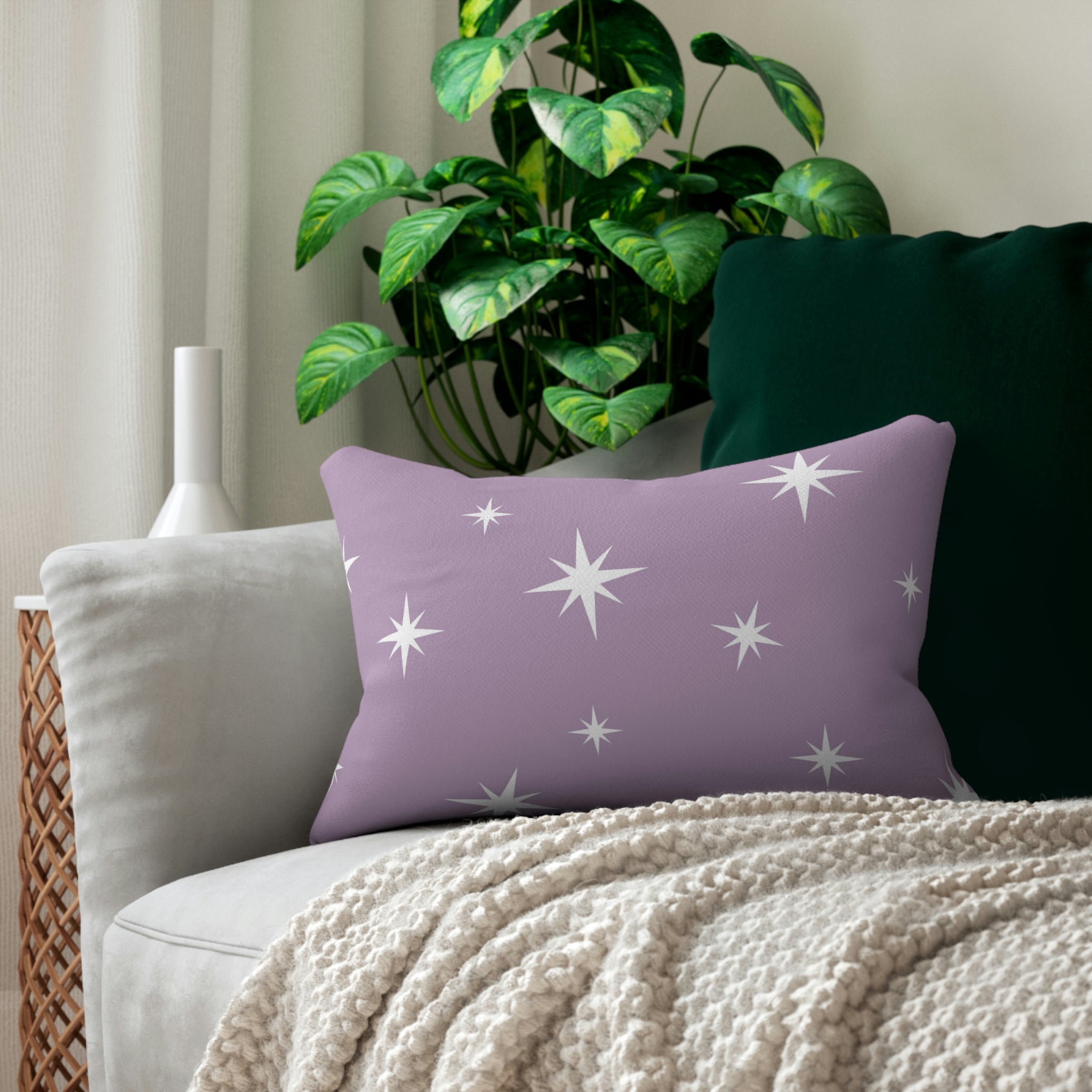 Minimalist Lumbar Pillow | White Lavender Atomic Stars