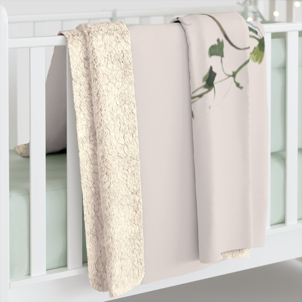 Dusty Pink Beige and Green, Floral Blanket, Botanical
