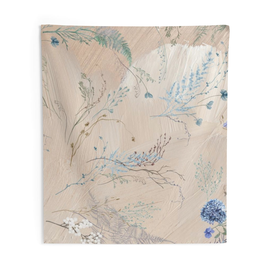 Floral Tapestry | Beige Pastel Blue Spring Flowers