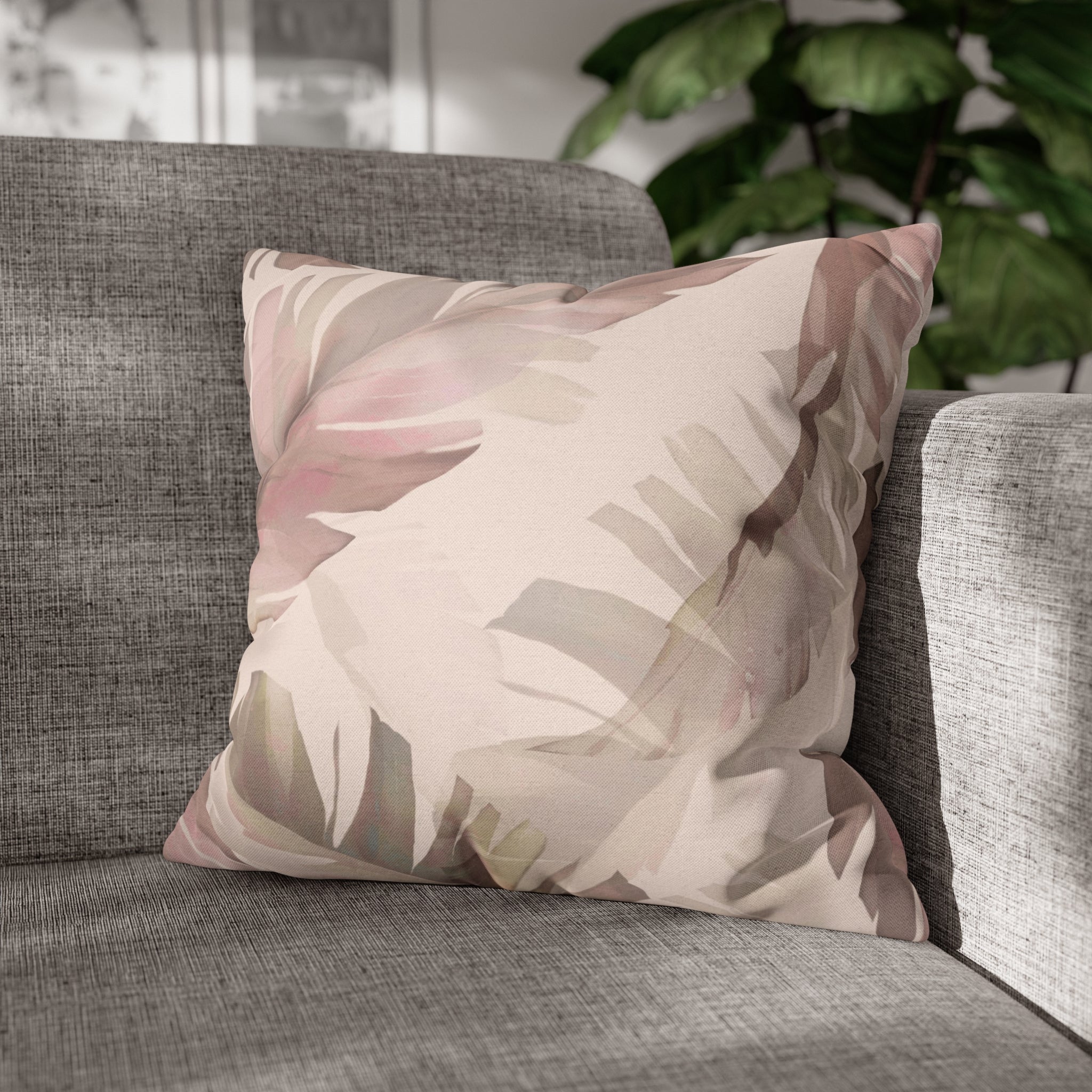 Floral Pillow Cover | Blush Pink Beige, Jungle Leaves