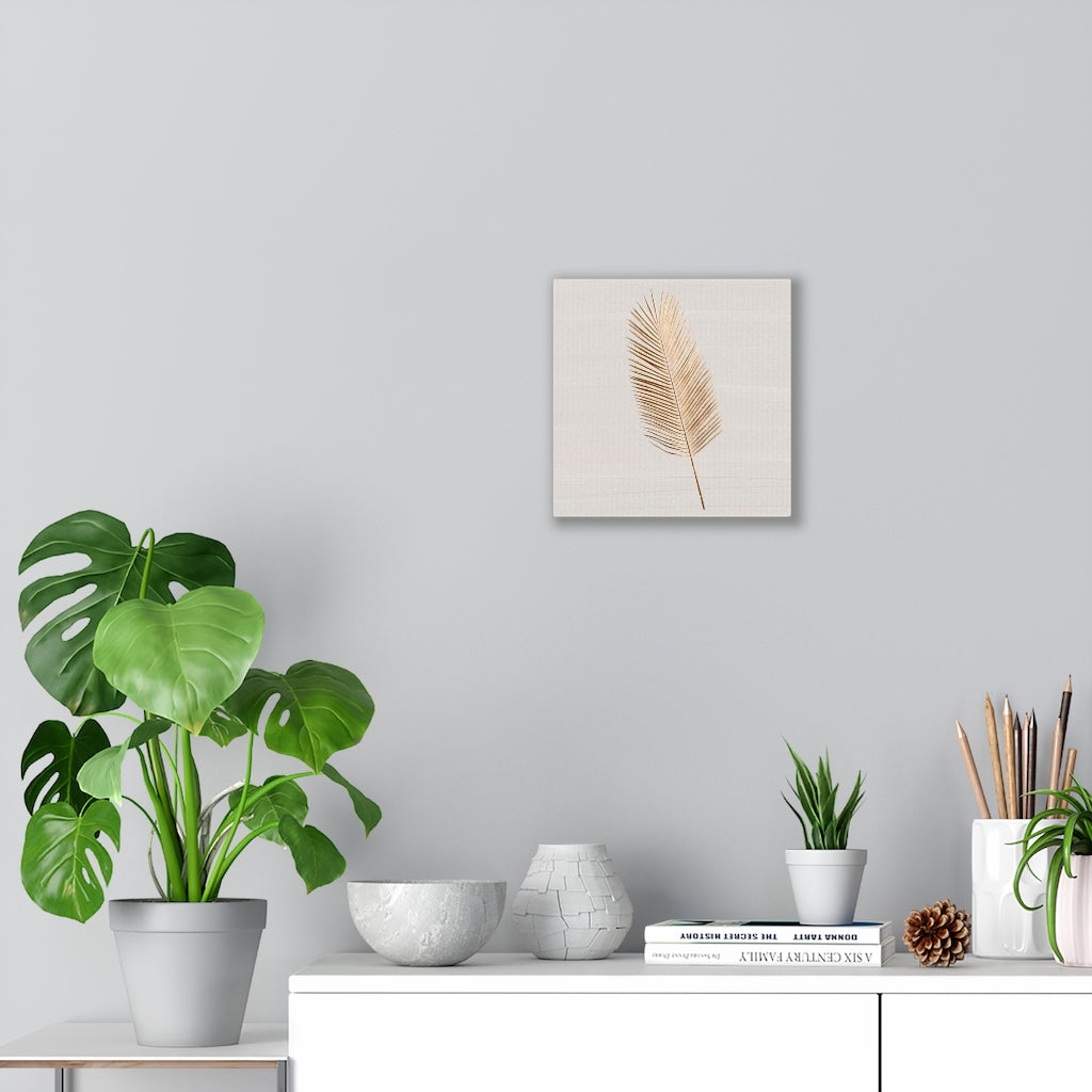 Modern Wall Canvas Art | Beige Gold Feather