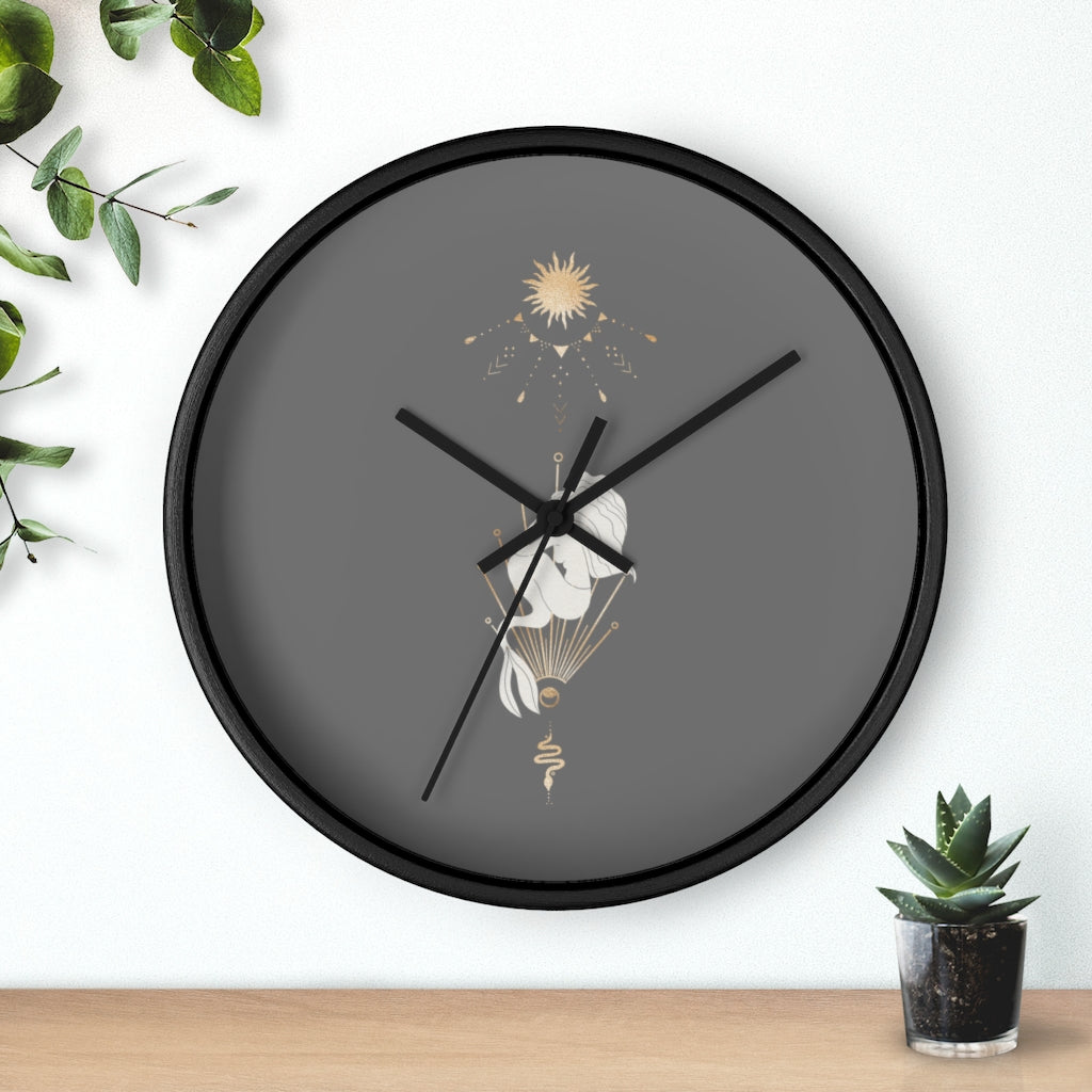 Celestial Mermaid, Gray Wood Wall Clock 10"