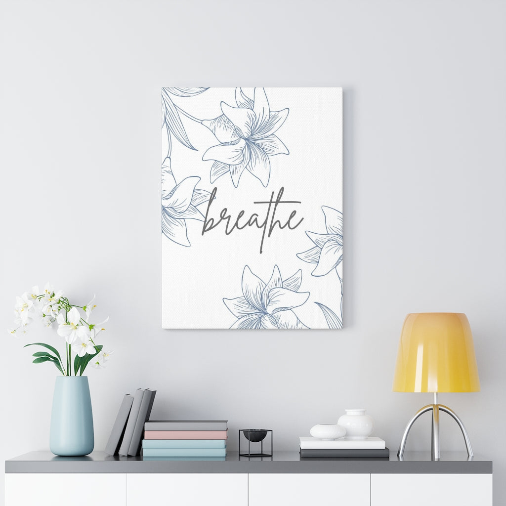 FLORAL WALL CANVAS ART | With Saying | White Pastel Blue