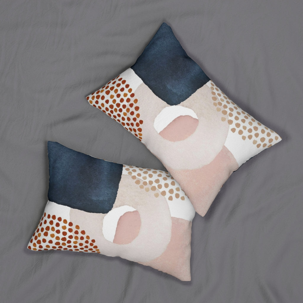Abstract Boho Lumbar Pillow | Beige Blush Pink Navy Blue