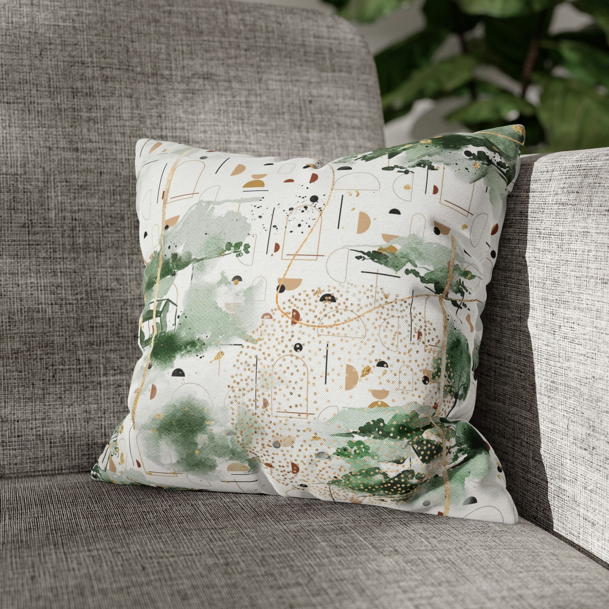 Abstract Boho Pillow Cover | Green White Ombre Beige