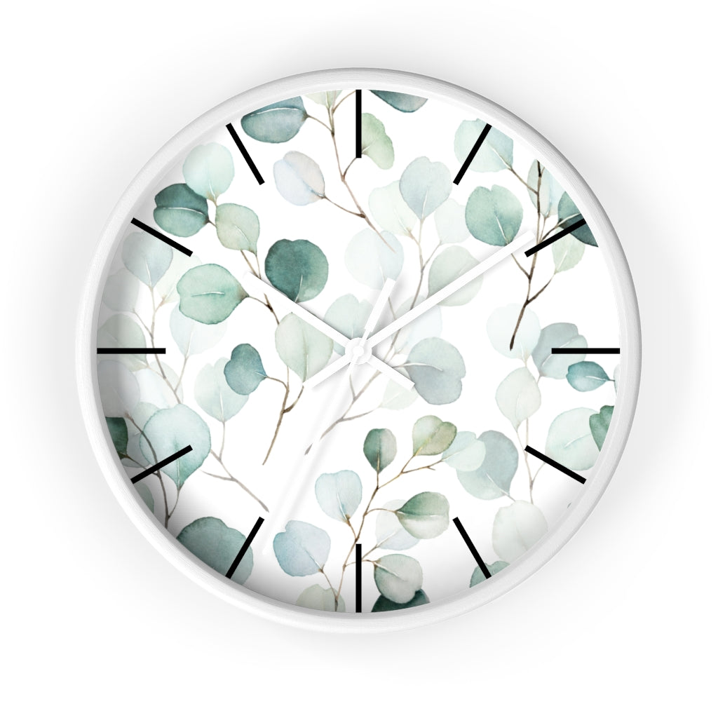Wood, Floral Wall Clock, Eucalyptus 10"