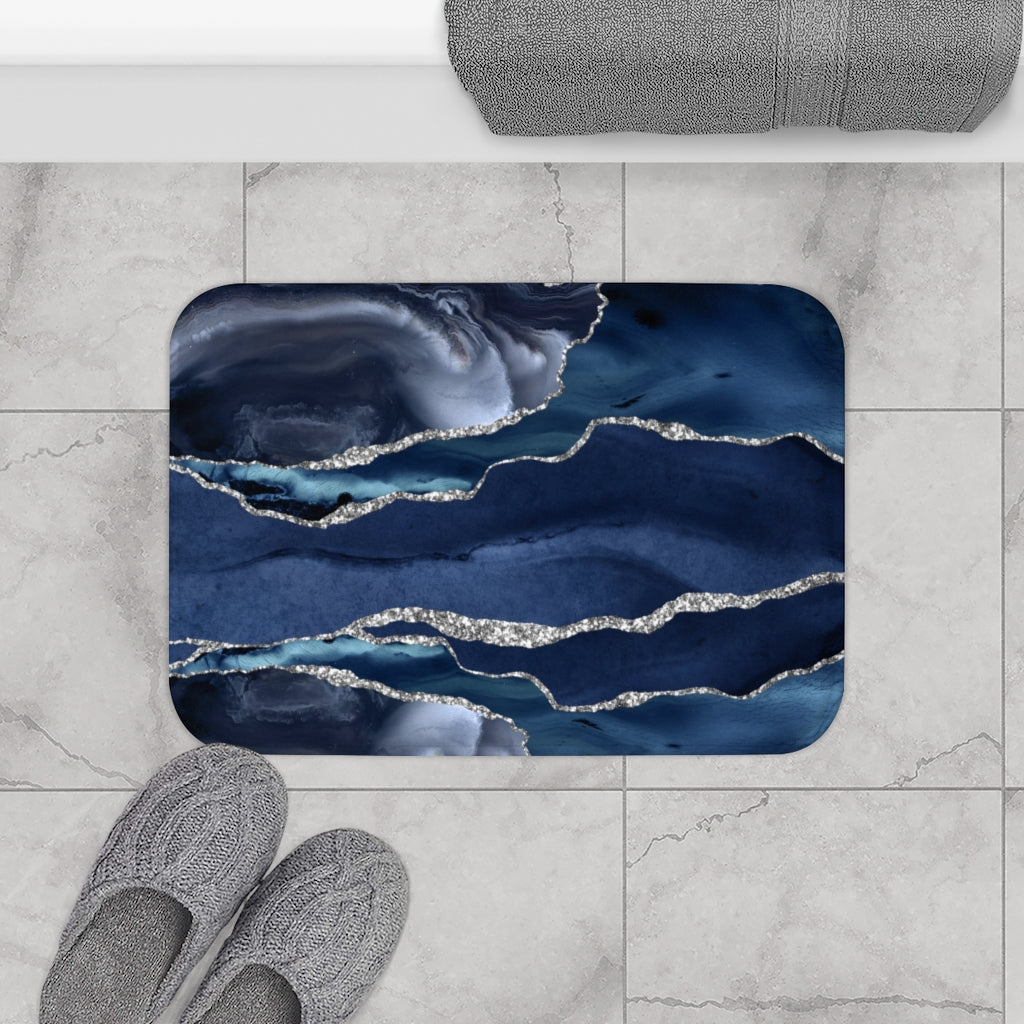 Navy and Silver Abstract, Kitchen, Bath Mat