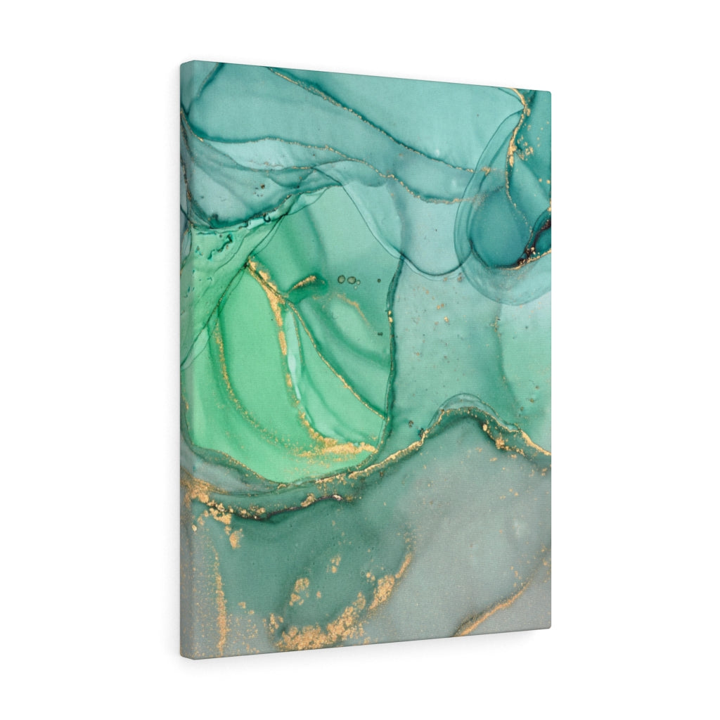 Abstract Canvas Art | Green Gold White