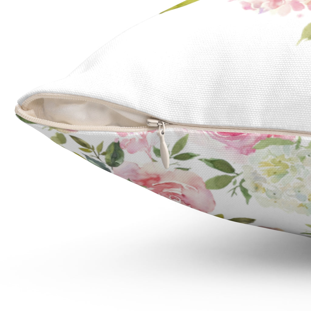 Floral Boho Pillow Cover | White Peach Pink Roses Green