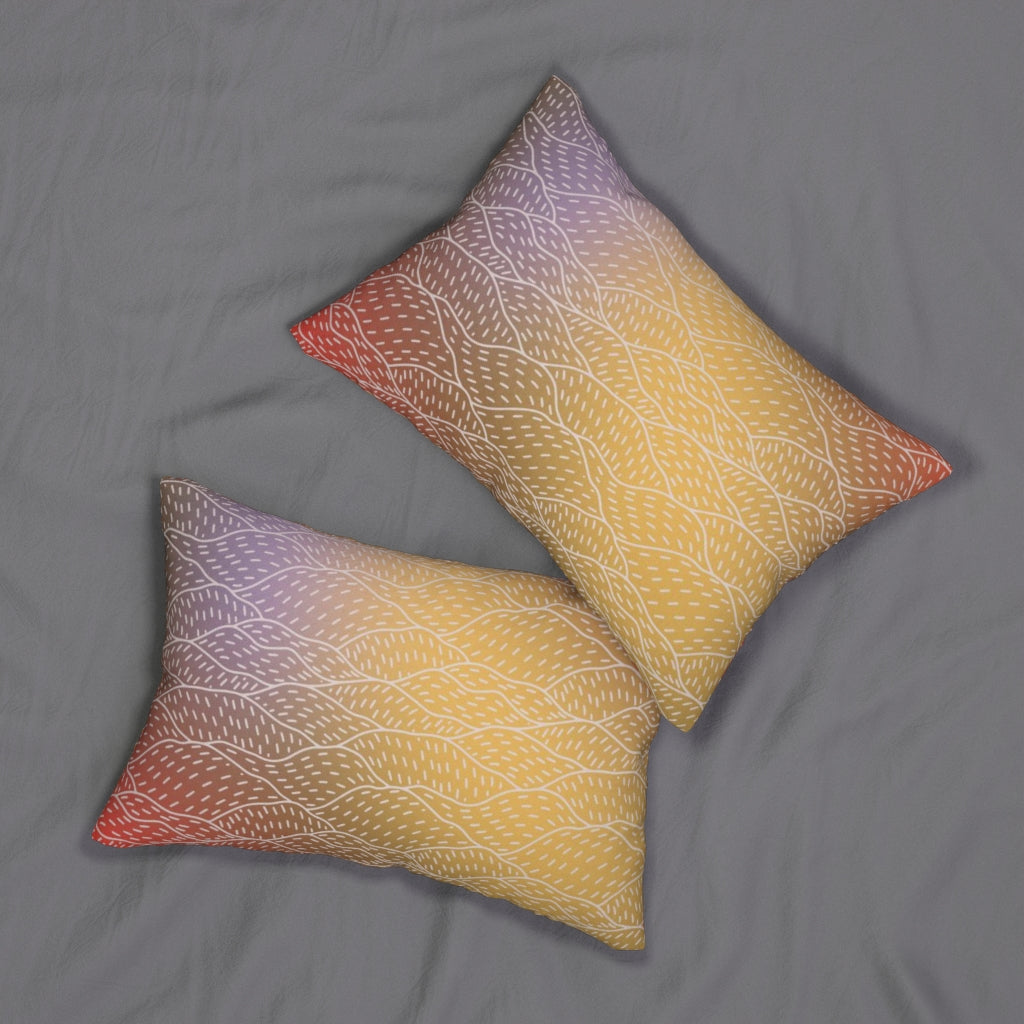 Abstract Boho Lumbar Pillow | Yellow Purple Rust Red