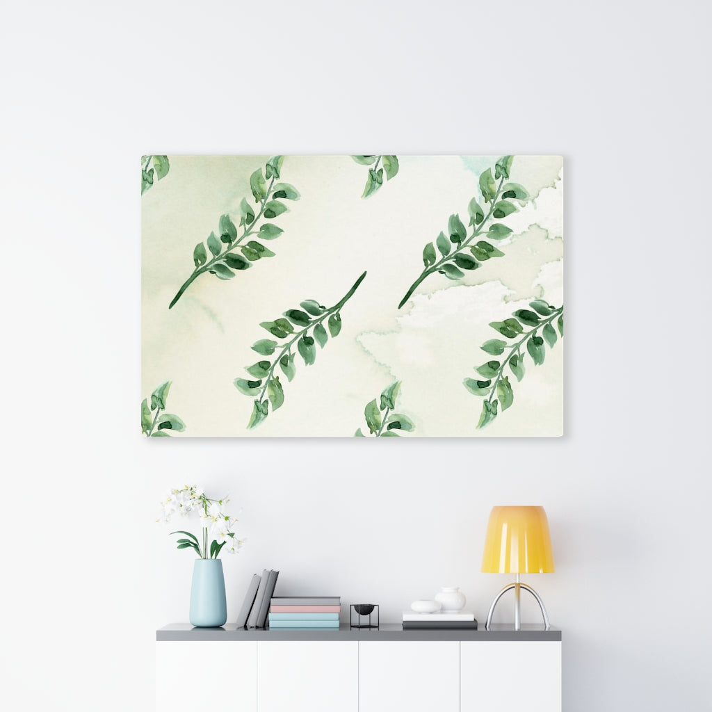 FLORAL WALL CANVAS ART | White Green Leaves