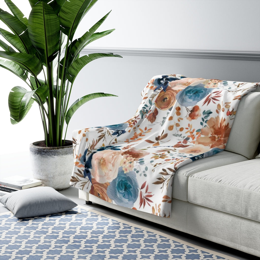 Floral Comfy Blanket | Dusty Blue Brown Cinnamon