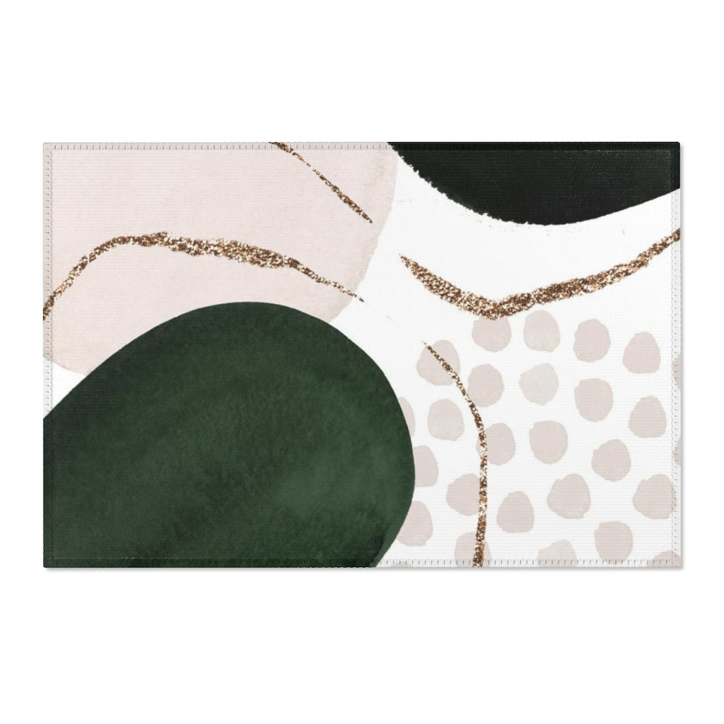 Abstract Area Rug | Green Beige Black Cream Gold