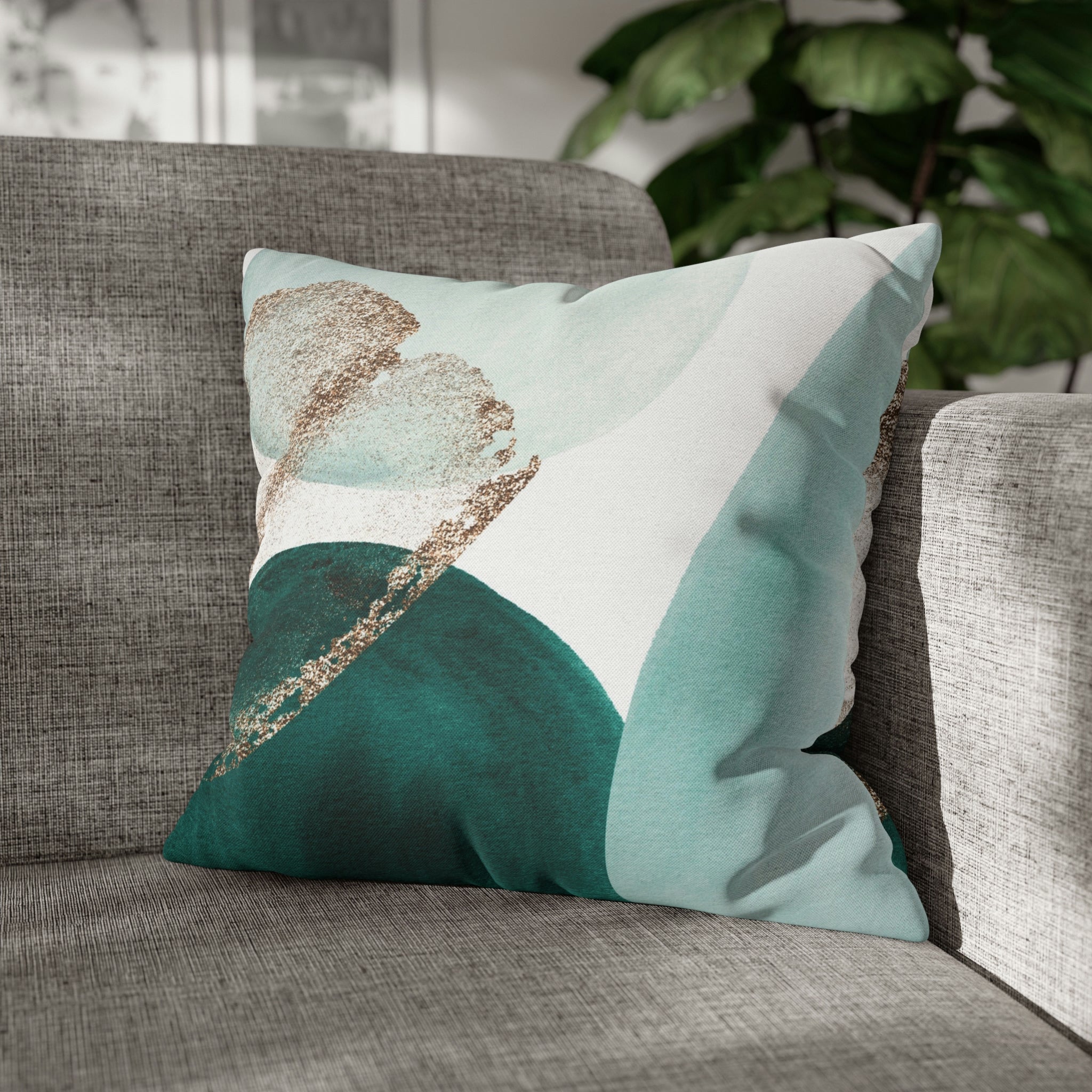Abstract Boho Pillow Cover | Green Teal Gold