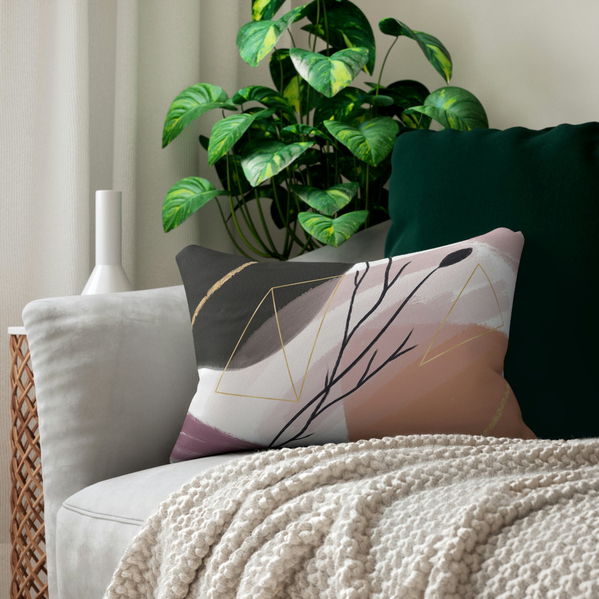 Boho Lumbar Pillow | Earthy Black Abstract