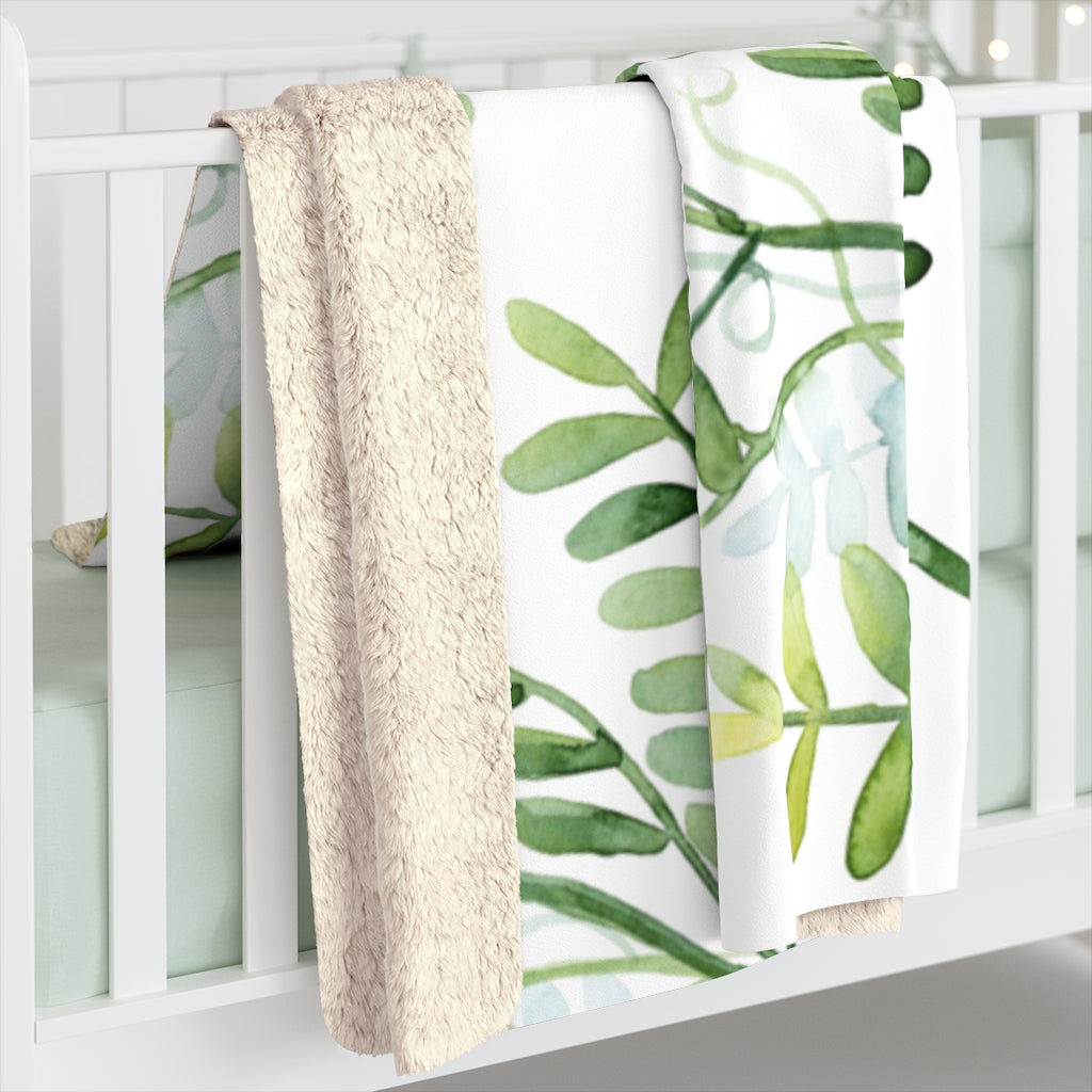 Soft Light Green Blue, Floral Blanket