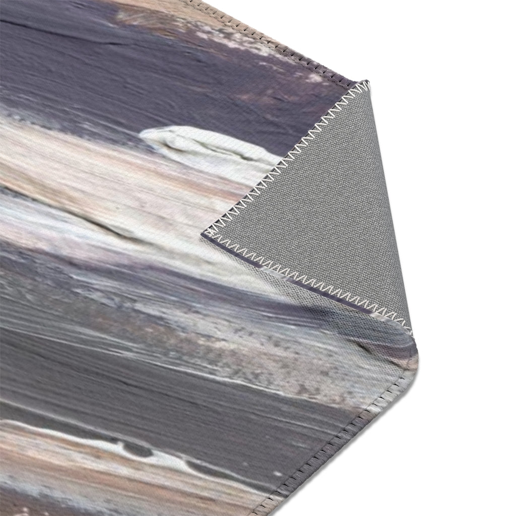 Abstract Area Rug | Gray White Brown Acrylic Paint