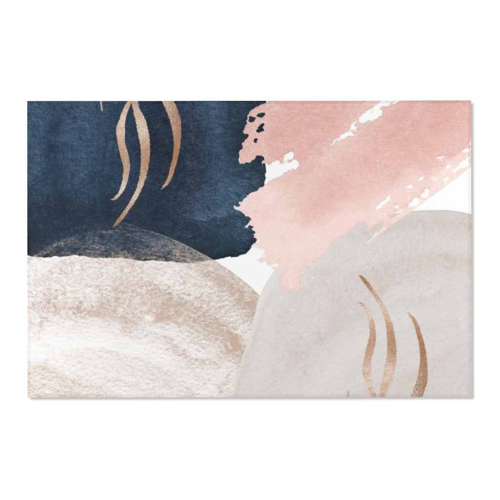 Abstract Area Rug | Navy Blush Pink Gold Beige